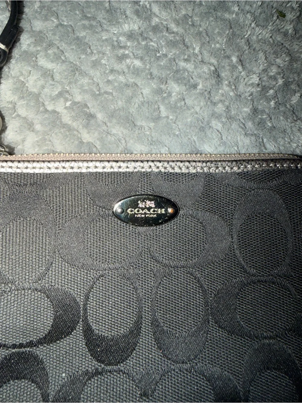 Coach Black Signature Wristlet with Silver Trim